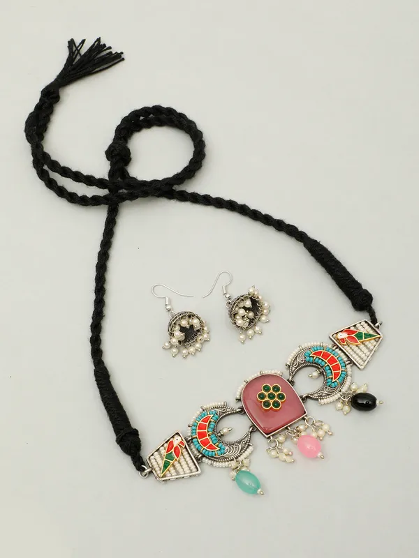 Silver-Plated_Pink_Oxidised_Jewellery_Set
