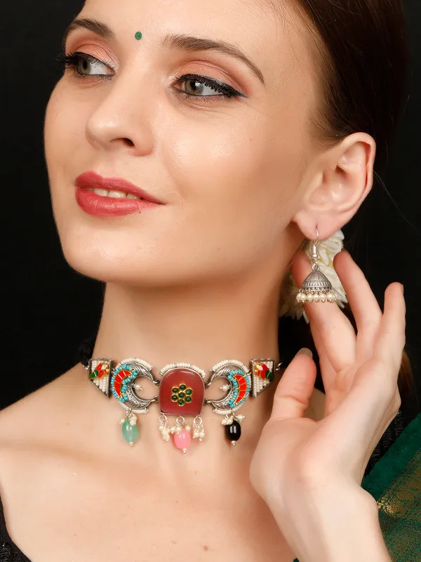 Silver-Plated_Pink_Oxidised_Jewellery_Set
