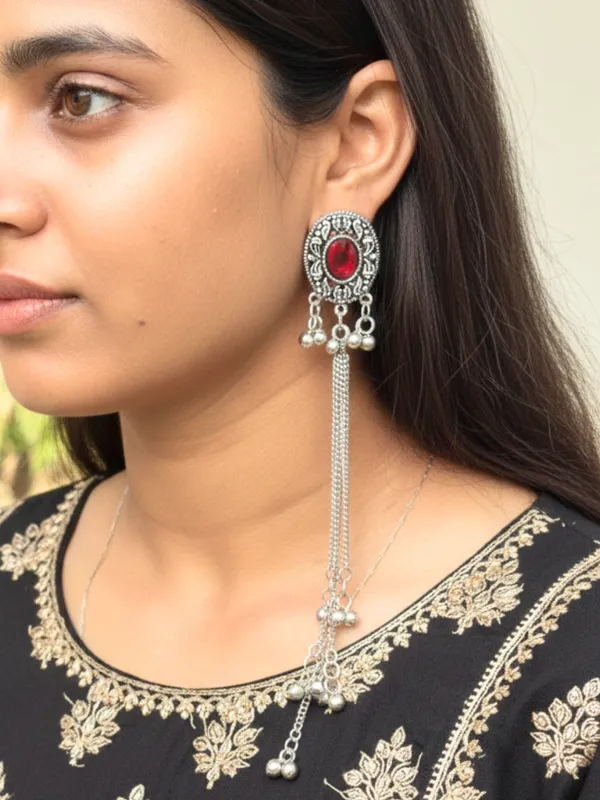 Silver_Toned_Oxidised_Kashmiri_Long_Drop_Earrings