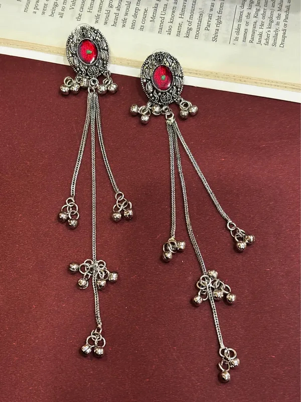 Silver_Toned_Oxidised_Kashmiri_Long_Drop_Earrings