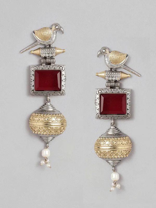 Women_Oxidised_White_Pearls_With_Ruby_Birds_Multi_Jhumka_Earrings