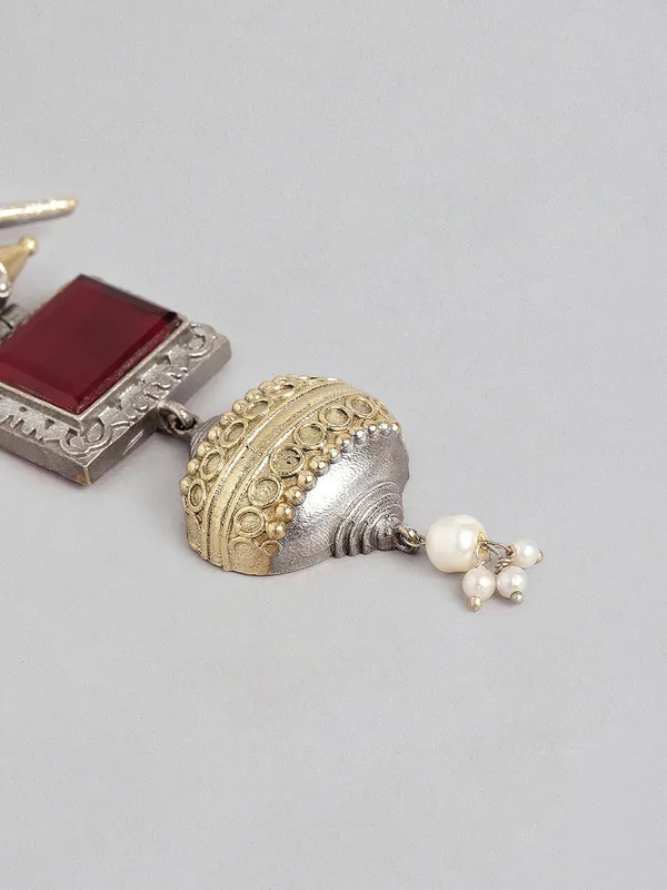 Women_Oxidised_White_Pearls_With_Ruby_Birds_Multi_Jhumka_Earrings