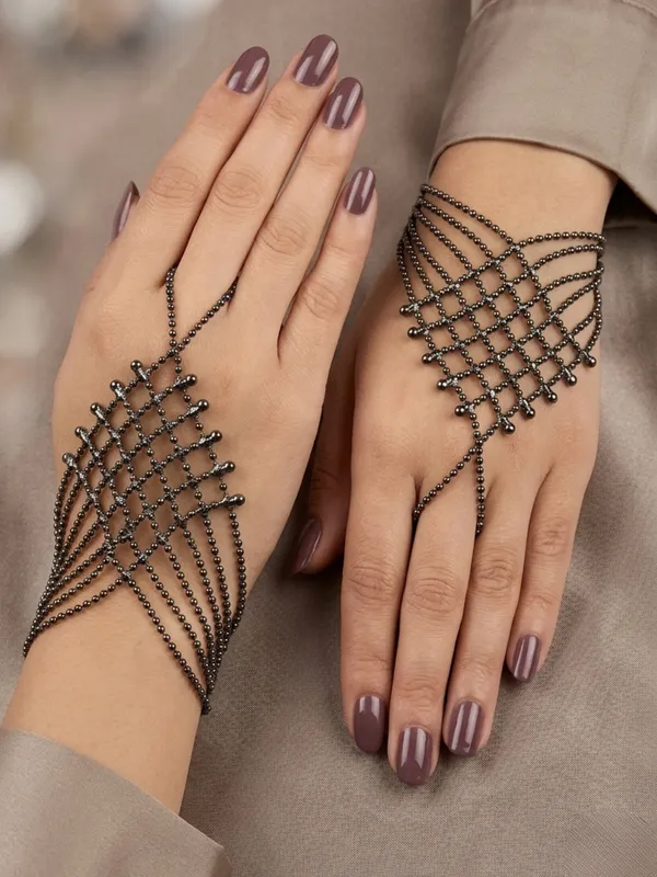 Women_Black_Rhodium-Plated_Handcrafted_Hathphool_Wraparound_Ring_Bracelet_Set