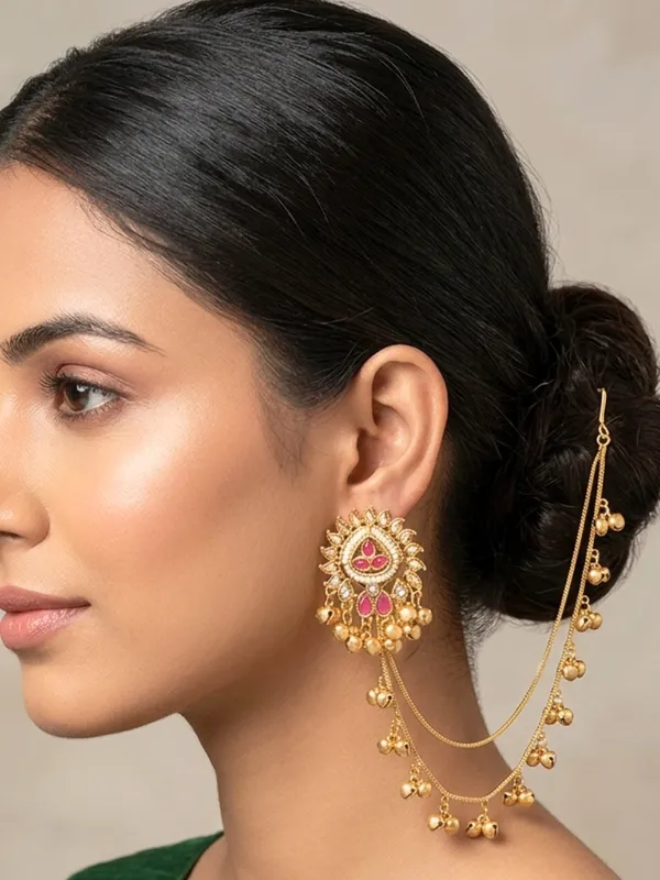 Women_Gold-Plated_Kundan_Studded_Earrings_With_Hair_Chain