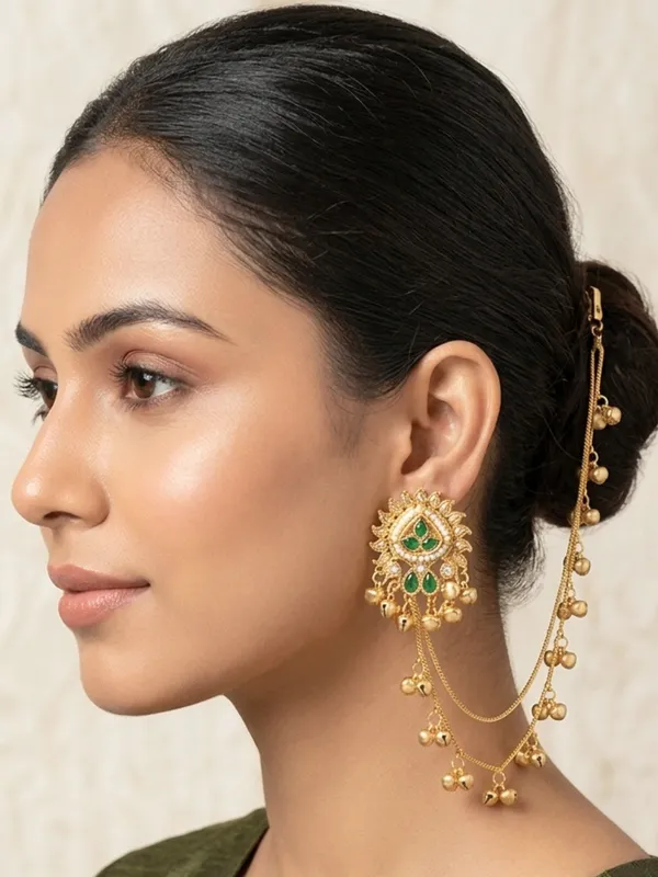 Women_Gold-Plated_Kundan_Studded_Earrings_With_Hair_Chain