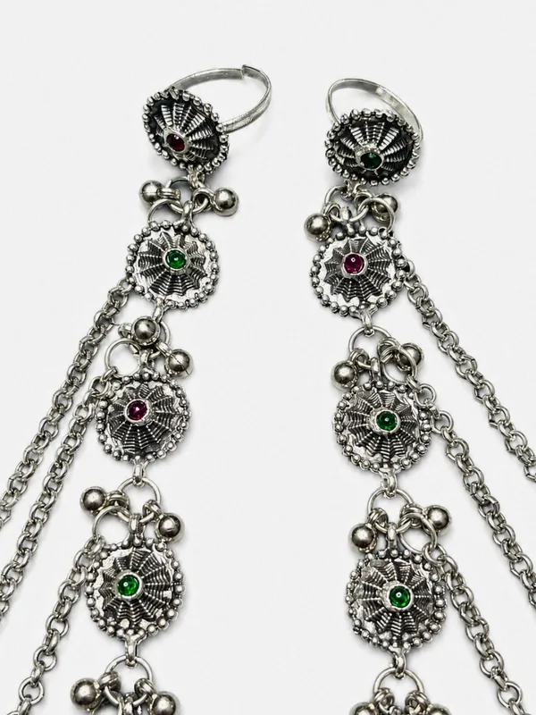 Women_Oxidised_Silver-Plated_Pink_Kundan_Stone-Studded_Layered_Chain_Anklet_With_Toe_Ring