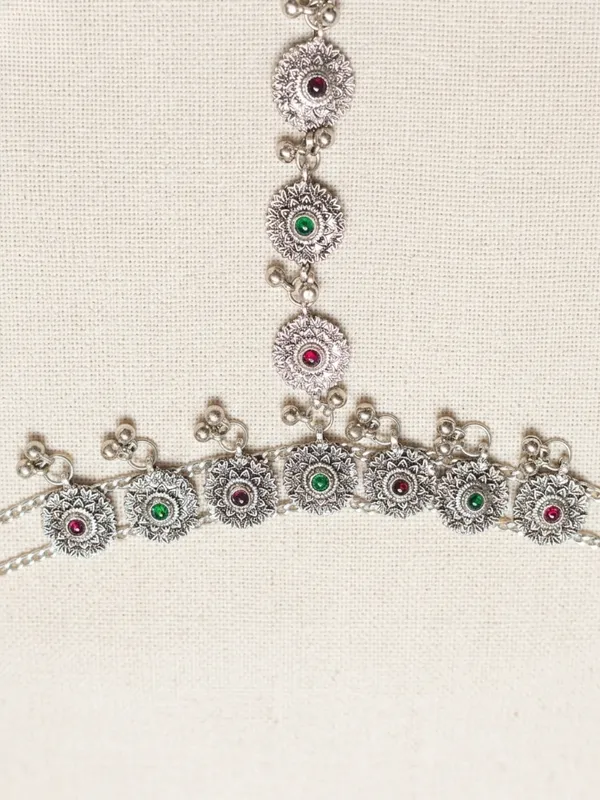 Women_Oxidised_Silver-Plated_Multi_Kundan_Stone-Studded_Anklet_With_Toe_Ring