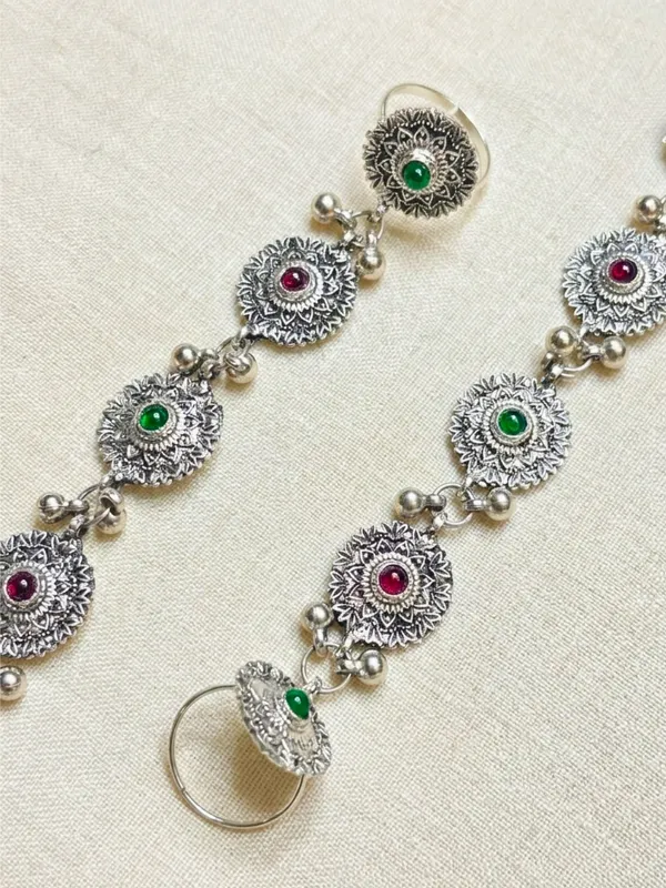 Women_Oxidised_Silver-Plated_Multi_Kundan_Stone-Studded_Anklet_With_Toe_Ring
