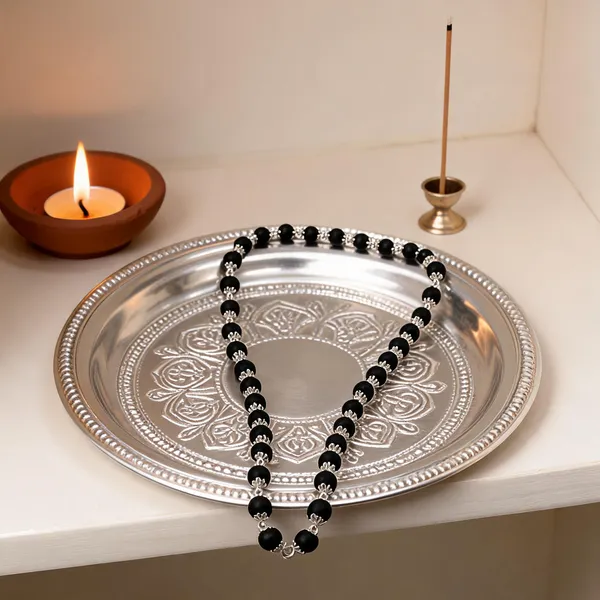 Karungali_Mala_(Silver-Coated)_With_Free_Panchmukhi_Rudraksha