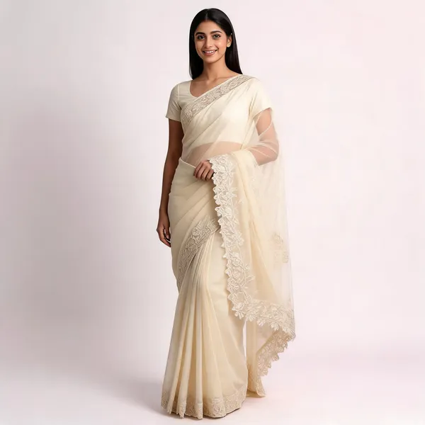 Ivory_Twill_Net_Floral_Embroidered_Scallop_Border_Saree_For_Women