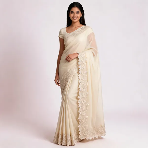 Ivory_Twill_Net_Floral_Embroidered_Scallop_Border_Saree_For_Women