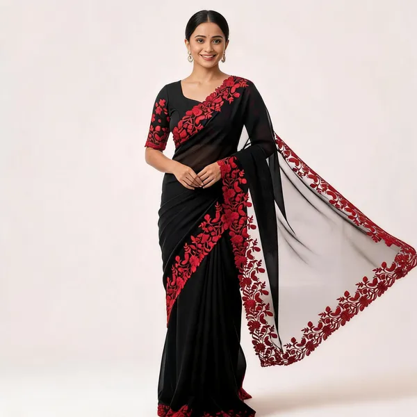 Black_Organza_Red_Floral_Embroidered_Saree_For_Women