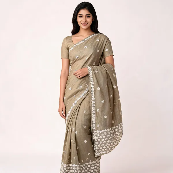 Beige_Chanderi_Cotton_Floral_Embroidered_Scalloped_Border_Saree_For_Women