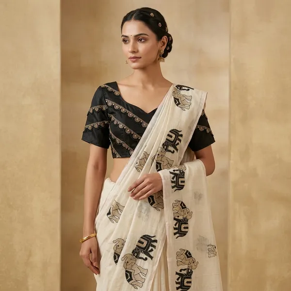 Cream_Chanderi_Cotton_Elephant_Motif_Embroidered_Saree_For_Women