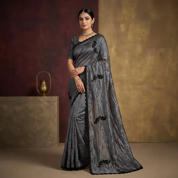 Grey_Gold_Crush_Peacock_Embroidered_Crochet_Border_Saree_For_Women