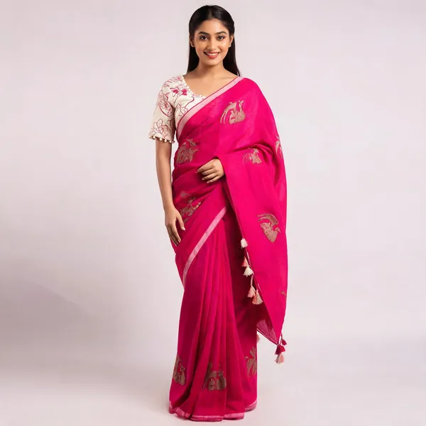 Pink_Chanderi_Cotton_Floral_Embroidered_Saree_For_Women