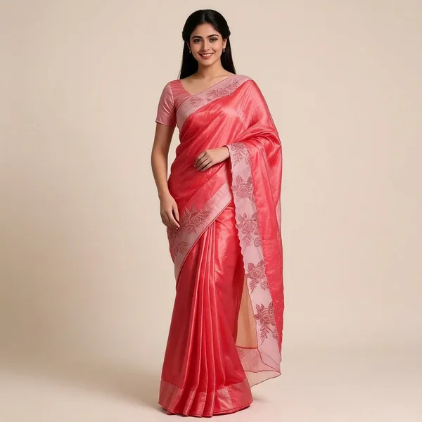 Coral_Pink_Fendi_Silk_Floral_Embroidered_Saree_For_Women