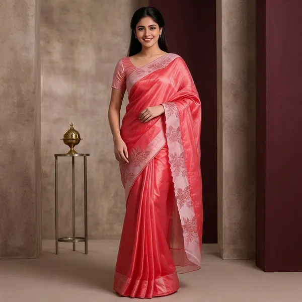 Coral_Pink_Fendi_Silk_Floral_Embroidered_Saree_For_Women