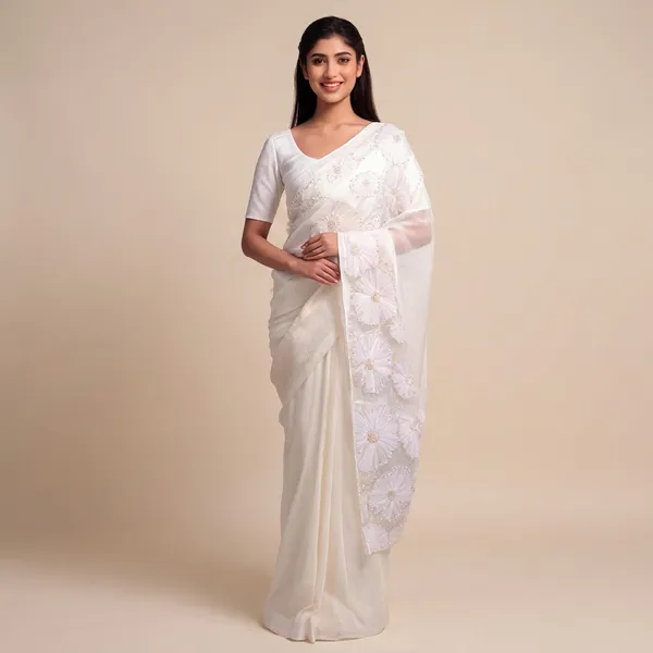 White_Fendi_Silk_Floral_Embroidered_Sequin_Work_Saree_For_Women