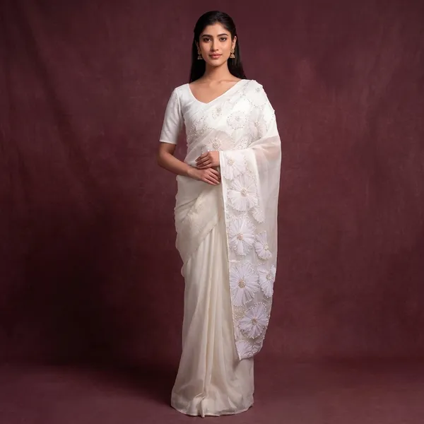 White_Fendi_Silk_Floral_Embroidered_Sequin_Work_Saree_For_Women