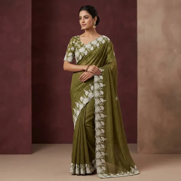 Olive_Green_Kota_Doriya_Floral_Embroidered_Saree_For_Women