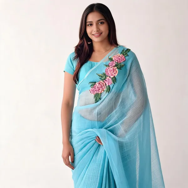 Sky_Blue_Kota_Doriya_Sequin_Floral_Embroidered_Saree_For_Women