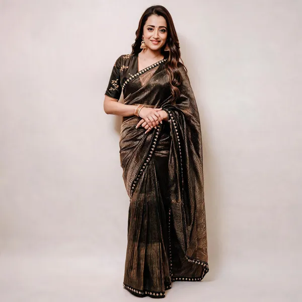 Black_Gold_Tissue_Stripe_Zari_Border_Striped_Saree_For_Women