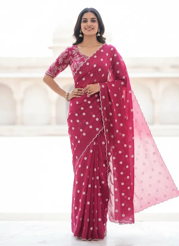 Pink_Organza_Polka_Dot_Embroidered_Saree_For_Women
