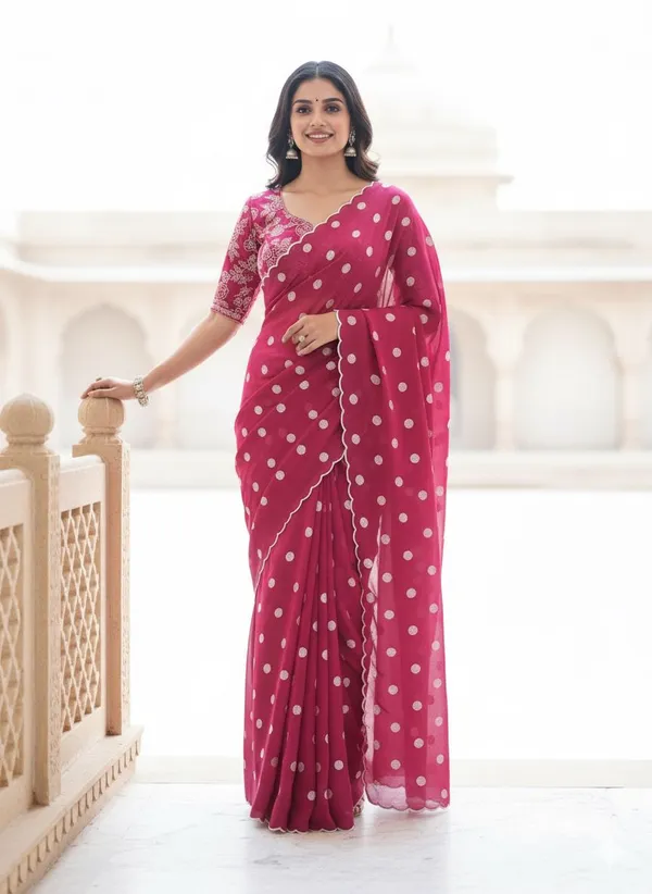 Pink_Organza_Polka_Dot_Embroidered_Saree_For_Women