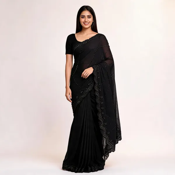 Black_Georgette_Bead_Embroidered_Saree_For_Women