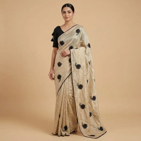 Cream_Black_Gold_Crush_Beaded_Floral_Embroidered_Saree_For_Women