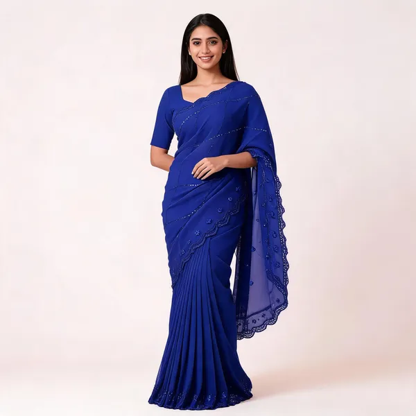 Royal_Blue_Georgette_Sequin_Beaded_Embroidered_Border_Saree_For_Women