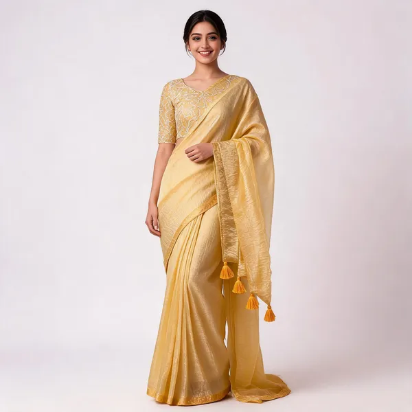 Golden_Yellow_Crush_Silk_Floral_Embroidered_Tassel_Saree_For_Women