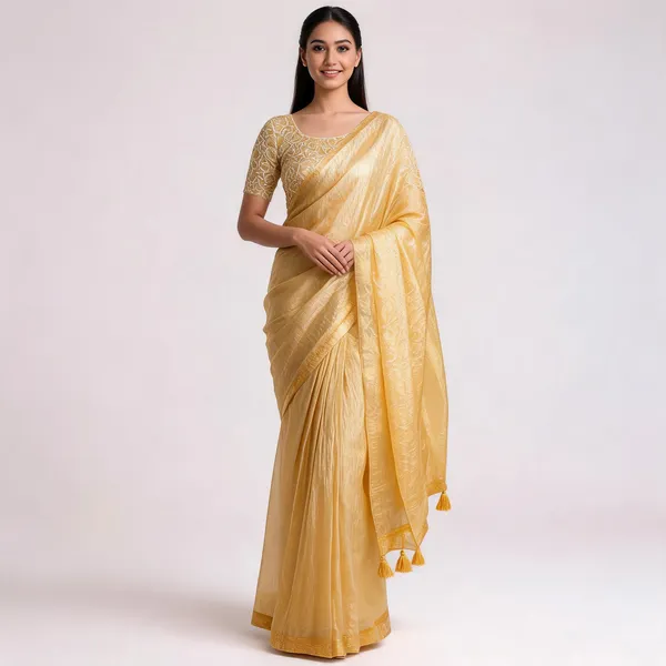 Golden_Yellow_Crush_Silk_Floral_Embroidered_Tassel_Saree_For_Women