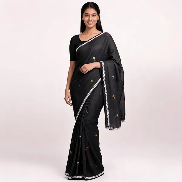 Black_Kota_Doriya_Floral_Embroidered_Lace_Border_Saree_For_Women