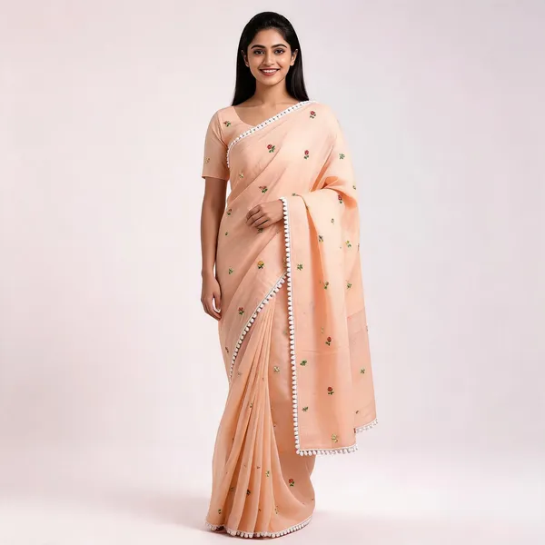 Peach_Kota_Doriya_Floral_Embroidered_Lace_Border_Saree_For_Women