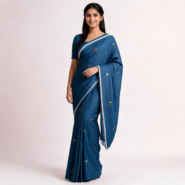 Teal_Kota_Doriya_Floral_Embroidered_Crochet_Lace_Border_Saree_For_Women