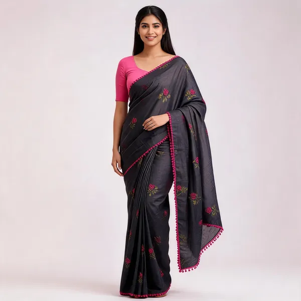 Black_Kota_Doriya_Rose_Embroidered_Saree_For_Women