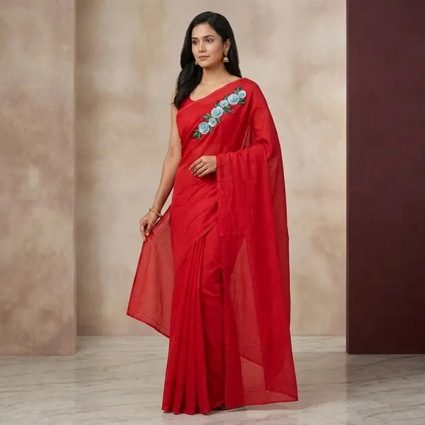 Red_Kota_Doriya_Floral_Embroidered_Saree_For_Women
