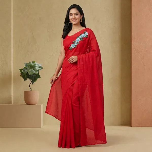 Red_Kota_Doriya_Floral_Embroidered_Saree_For_Women