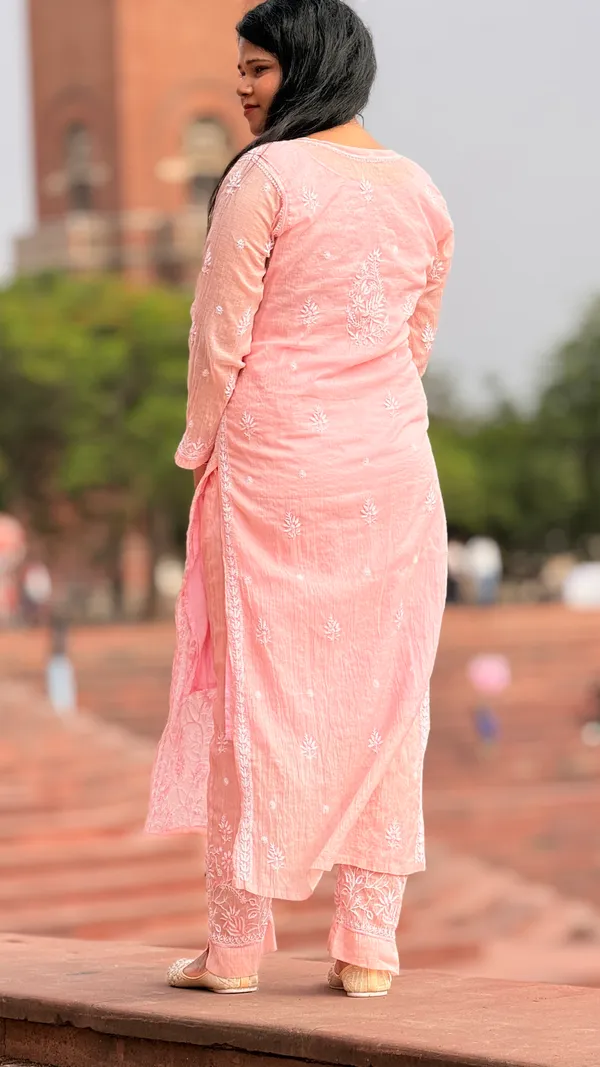 Mul_Chanderi_4_Piece_Kurta_Set_-_Carrot_Pink