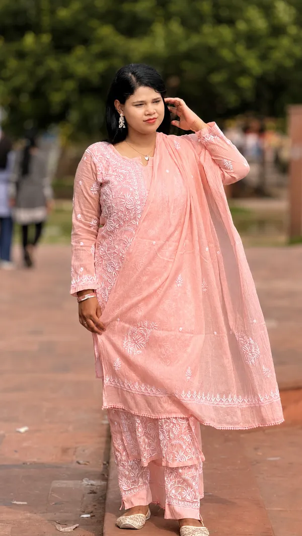 Mul_Chanderi_4_Piece_Kurta_Set_-_Carrot_Pink