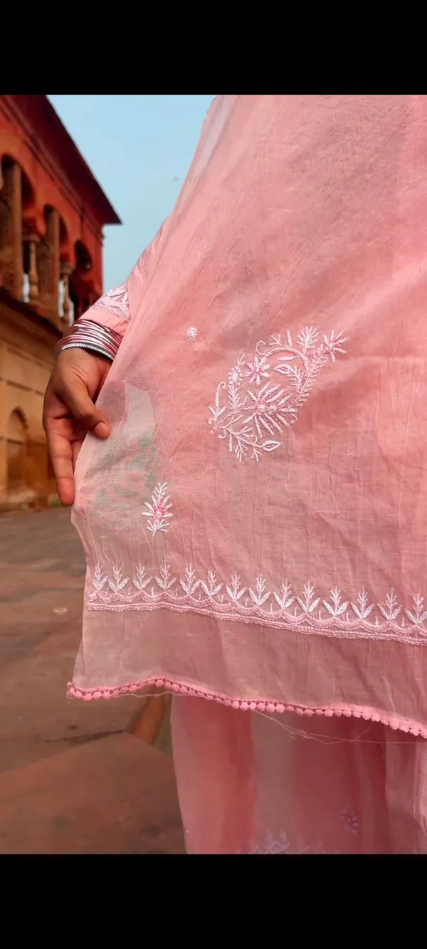 Mul_Chanderi_4_Piece_Kurta_Set_-_Carrot_Pink