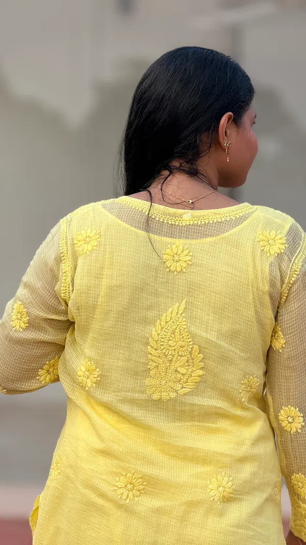Pure_Kota_Doria_Chikankari_Kurta_4_Piece_Sets_-_Bright_Yellow