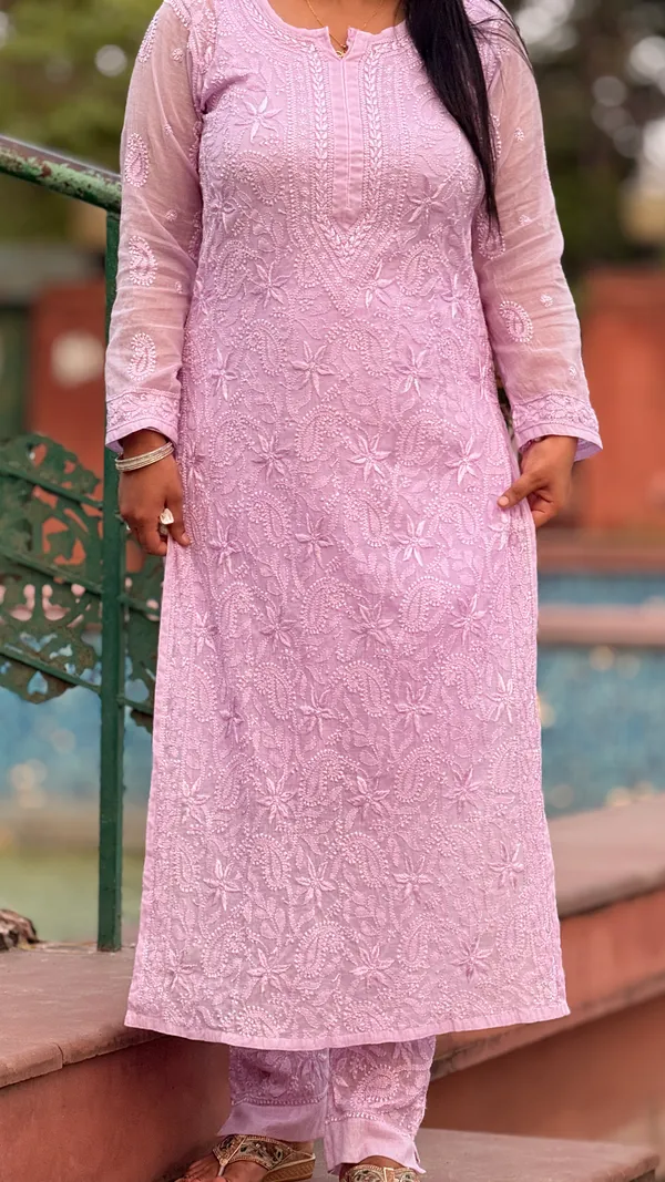 Mul_Chanderi_4_Piece_Kurta_Set_-_Lavender