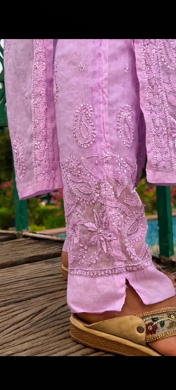 Mul_Chanderi_4_Piece_Kurta_Set_-_Lavender