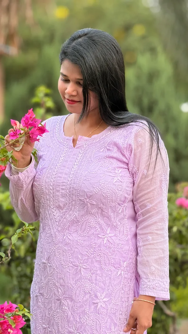 Mul_Chanderi_4_Piece_Kurta_Set_-_Lavender