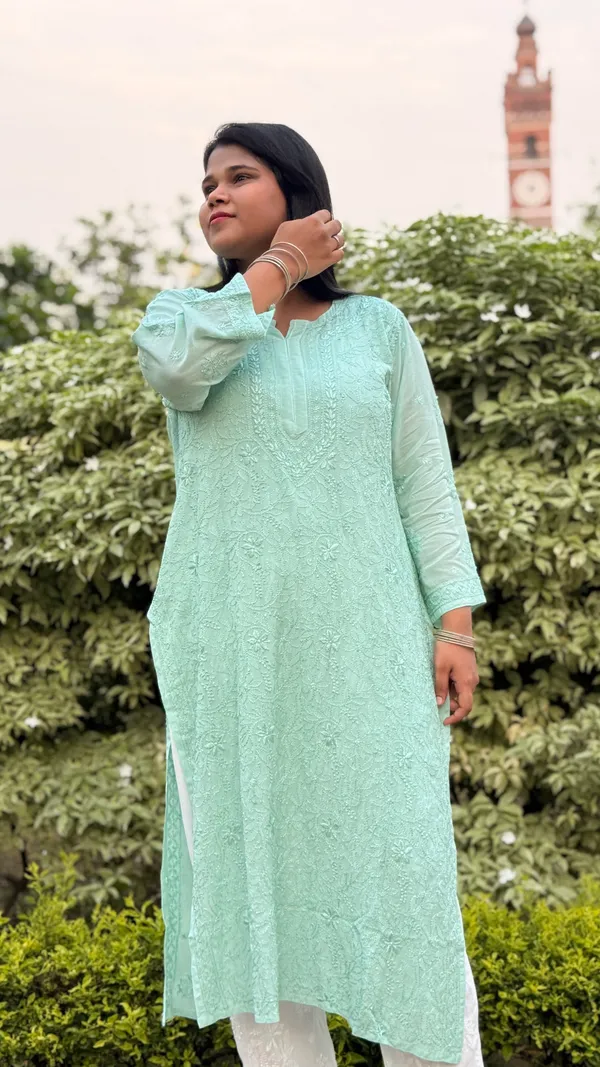 Pure_Muslin_Silk_Kurta_-_Mint_Green