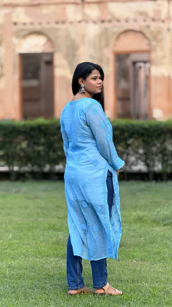 Pure_Kota_Doria_Chikankari_Kurta_-_Turquoise_Blue