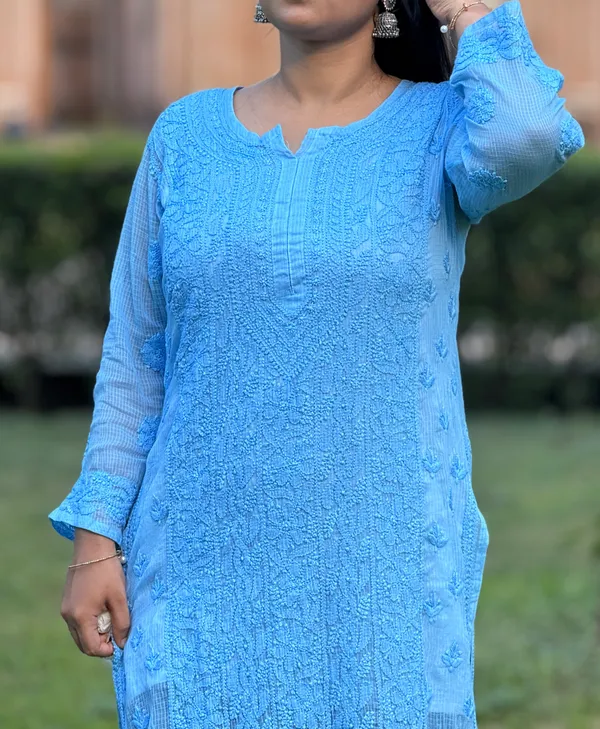 Pure_Kota_Doria_Chikankari_Kurta_-_Turquoise_Blue